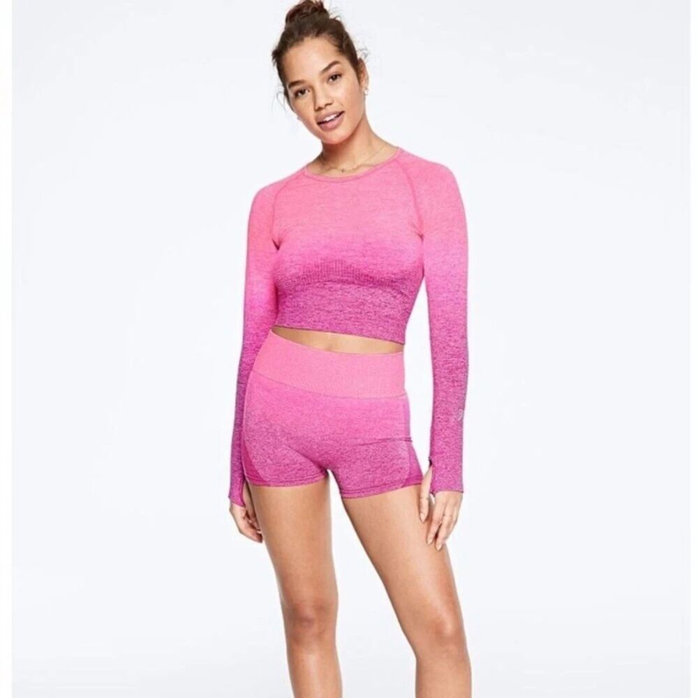 Victoria's Secret Women Size S Pink Ombre Seamless High Waist Workout Shorts Gym